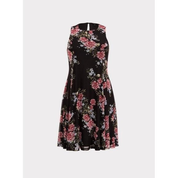 Torrid 2 Floral Mesh Lined Dress Stretch Plus 2X - Picture 4 of 11